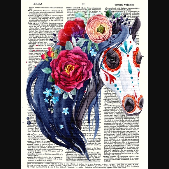 Handmade Other - Painted Horse Vintage Dictionary Art Print